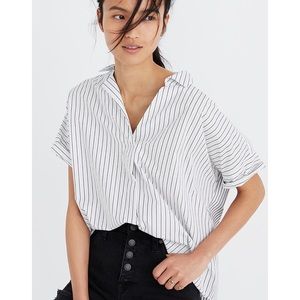 Madewell Courier Button Back Shirt White Blue Stripe Oversized Women’s Size XXS